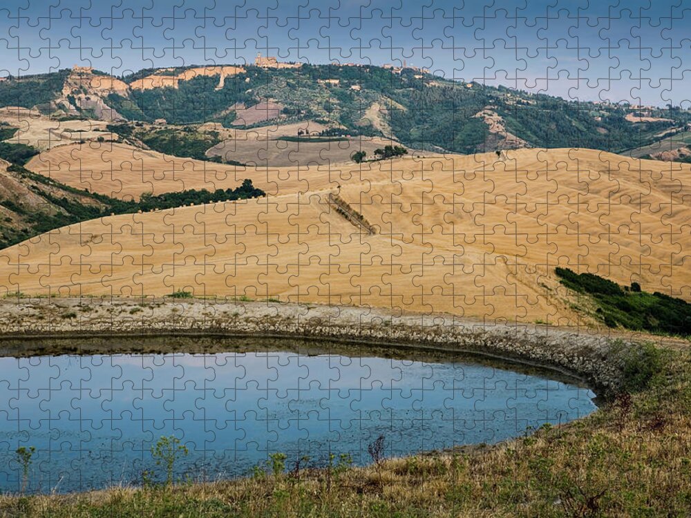 Tranquility Jigsaw Puzzle featuring the photograph Reservoir In Tuscan Landscape, Italy by Walter Zerla