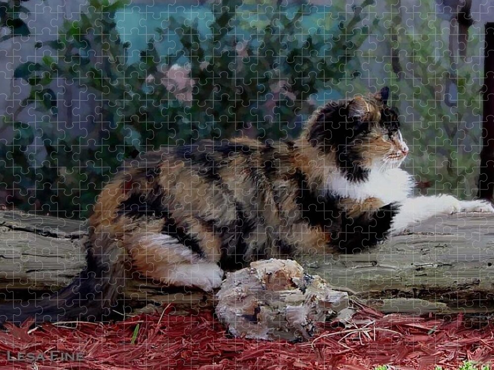 Cat Jigsaw Puzzle featuring the photograph Resting Calico Cat by Lesa Fine