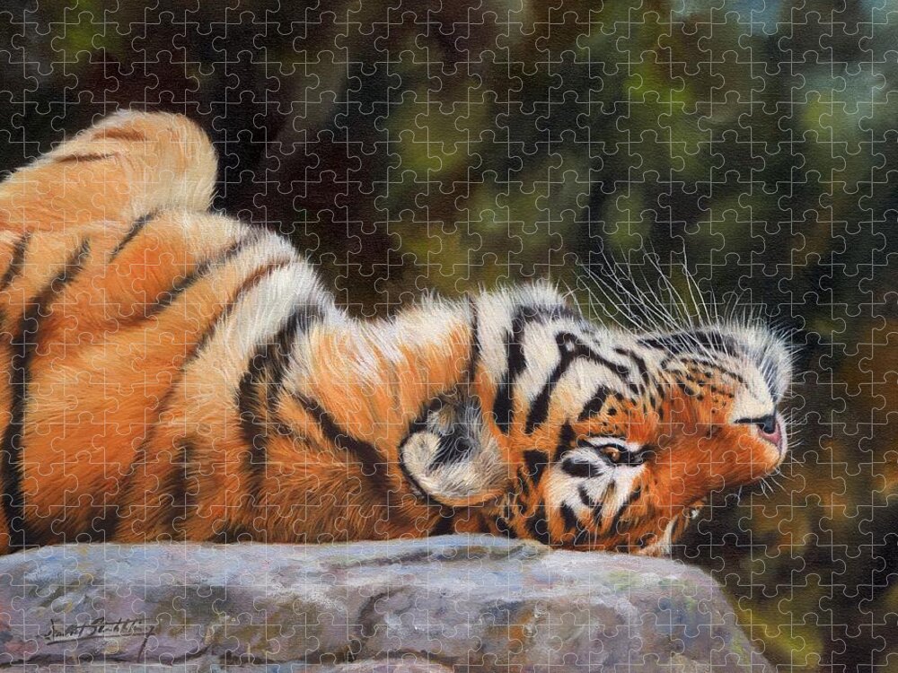 Tiger Jigsaw Puzzle featuring the painting Resting Tiger Painting by David Stribbling
