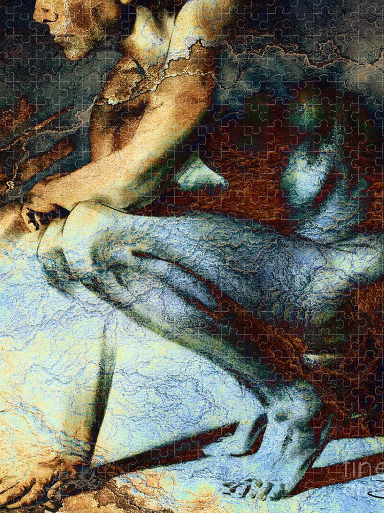 Figurative Jigsaw Puzzle featuring the drawing Resting with texture SQUARE by Paul Davenport