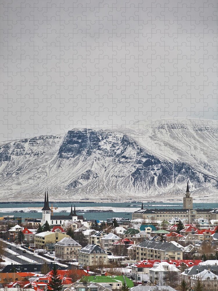 Snow Jigsaw Puzzle featuring the photograph Reykjavik Overview, Looking Towards by Merten Snijders