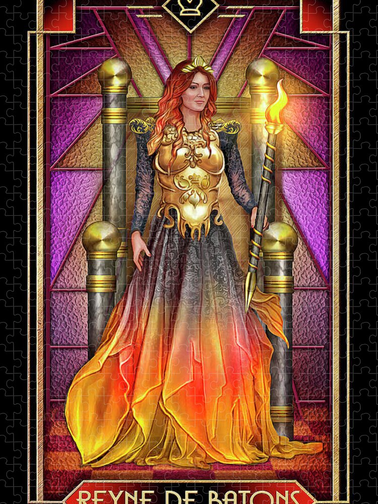 Tarot Jigsaw Puzzle featuring the drawing Reyne De Baton by MGL Meiklejohn Graphics Licensing