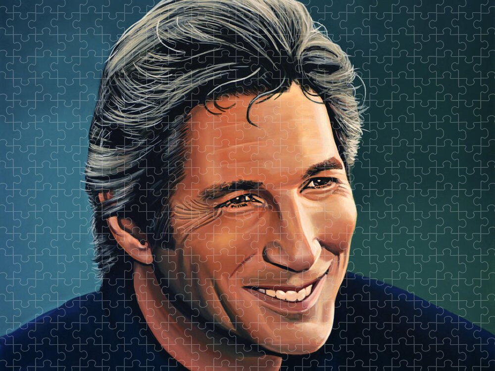 Richard Gere Jigsaw Puzzle featuring the painting Richard Gere by Paul Meijering