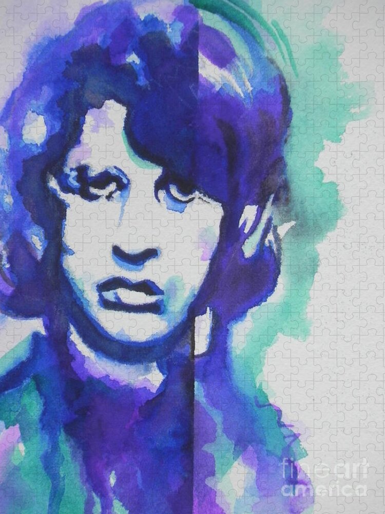 Watercolor Painting Jigsaw Puzzle featuring the painting Ringo Starr 03 by Chrisann Ellis