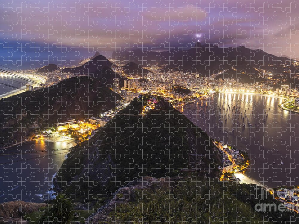Rio Jigsaw Puzzle featuring the photograph Rio Evening Cityscape Panorama by Mike Reid