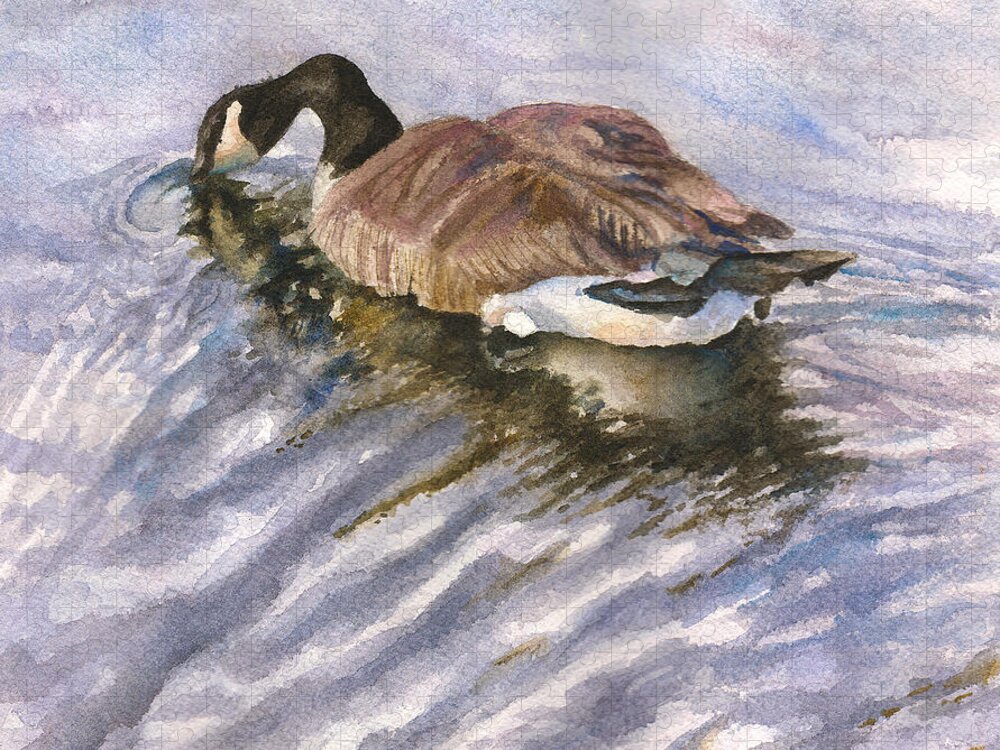 Goose Painting Jigsaw Puzzle featuring the painting Ripples by Anne Gifford