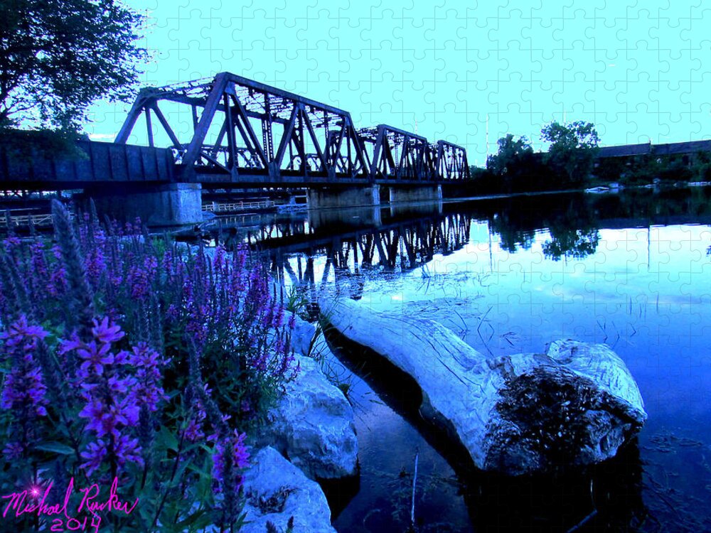 River Raisin Jigsaw Puzzle featuring the photograph River Raisin Train Bridge by Michael Rucker