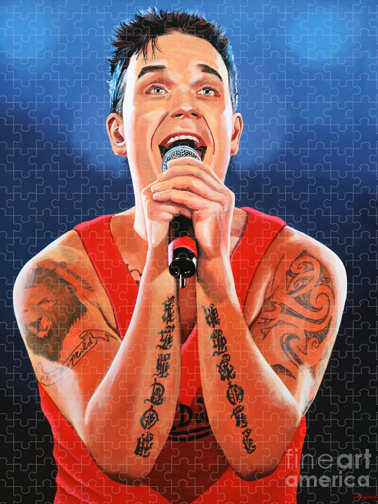 Robbie Williams Jigsaw Puzzle featuring the painting Robbie Williams Painting by Paul Meijering
