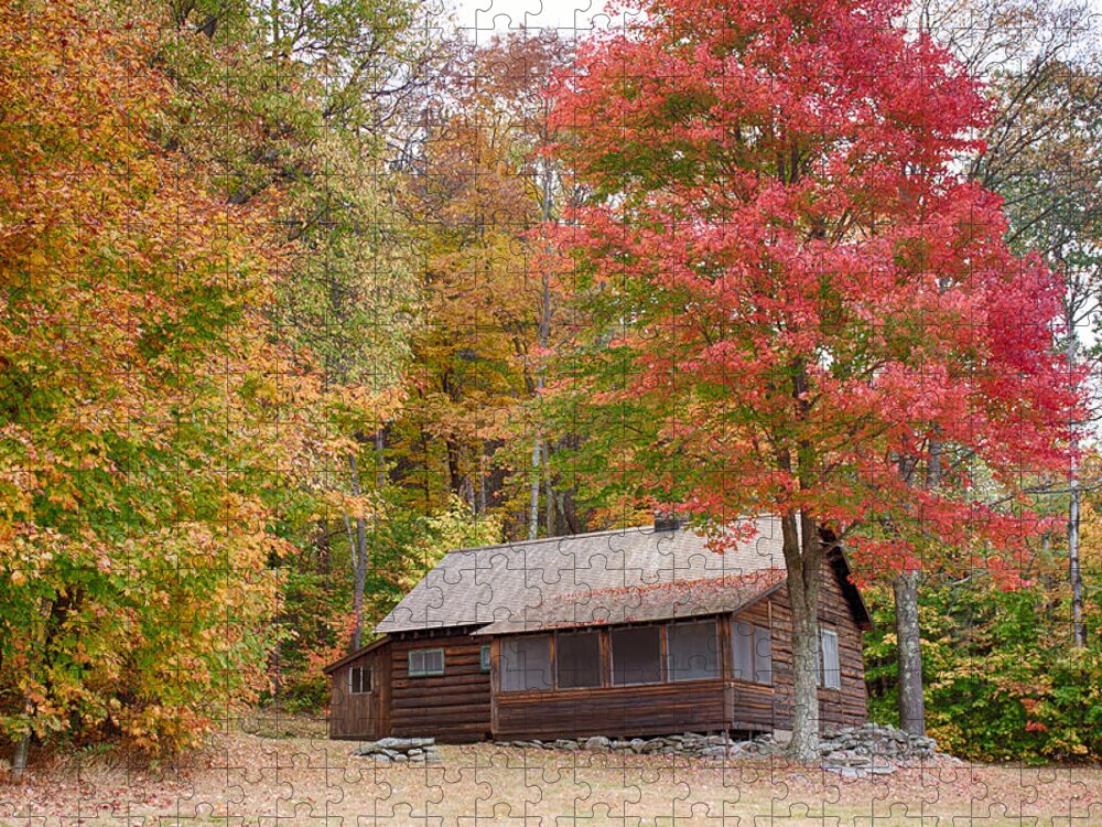 Robert Frost Jigsaw Puzzle featuring the photograph Robert Frost cabin in autumn by Jeff Folger