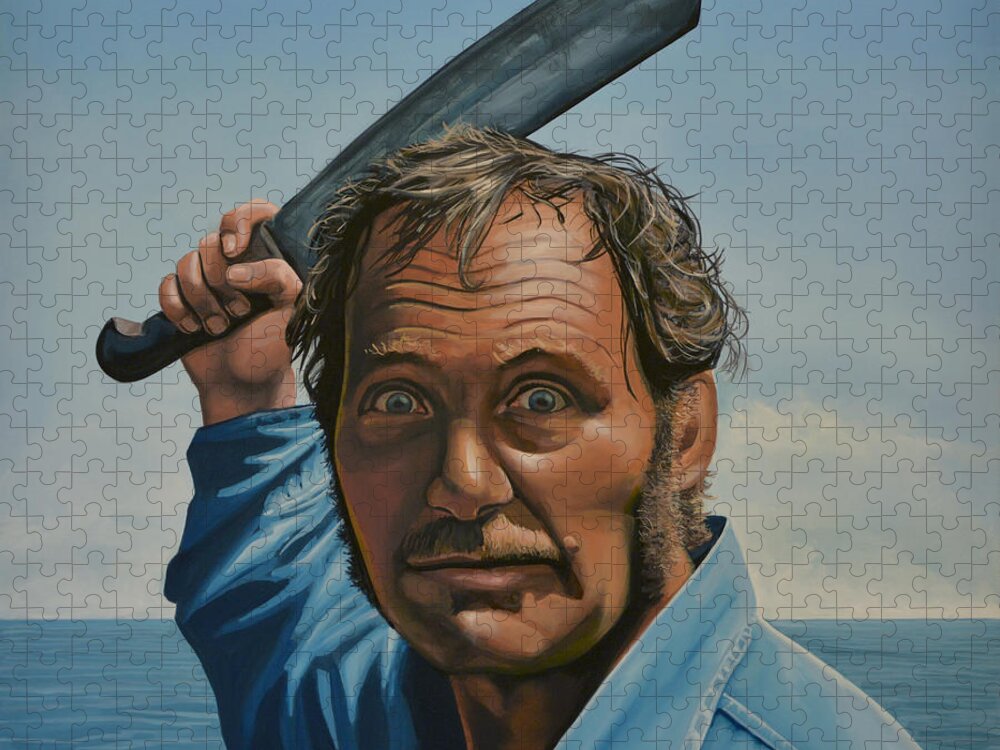 Robert Shaw Jigsaw Puzzle featuring the painting Robert Shaw in Jaws by Paul Meijering