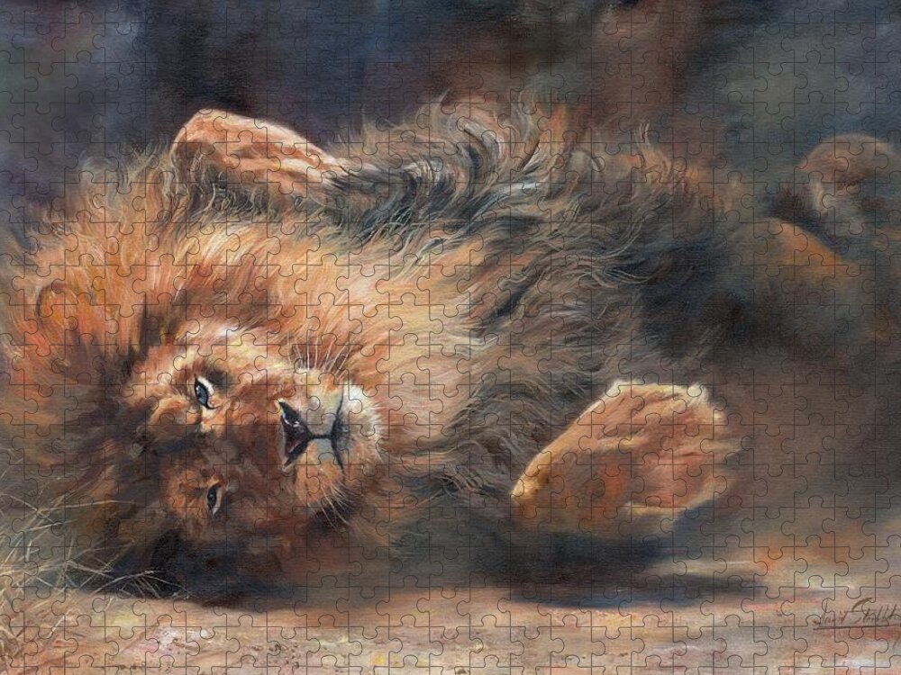 Lion Jigsaw Puzzle featuring the painting Rocking and Rolling Part 2 by David Stribbling