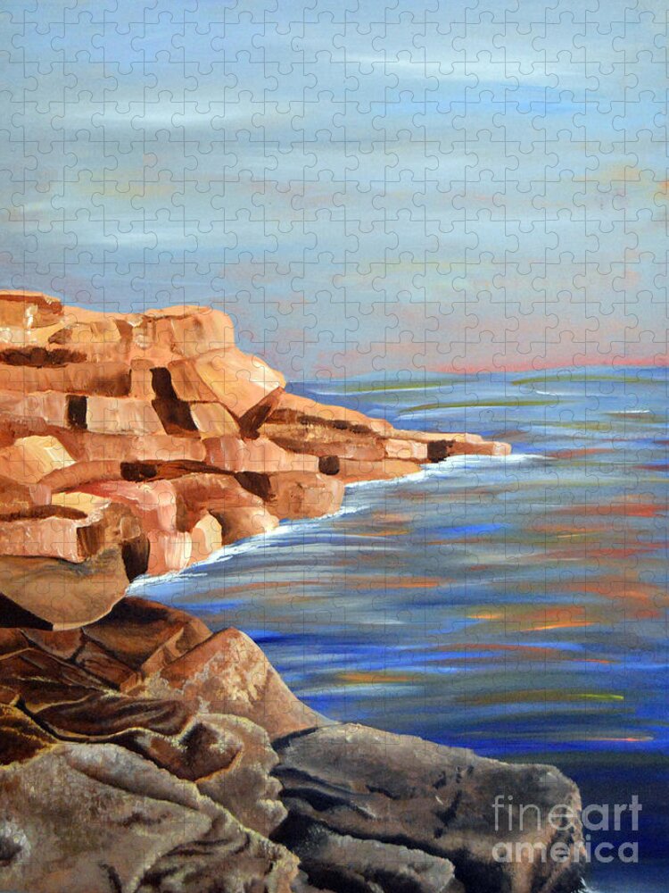 Rocks Jigsaw Puzzle featuring the painting Rocky Coast by Lynellen Nielsen