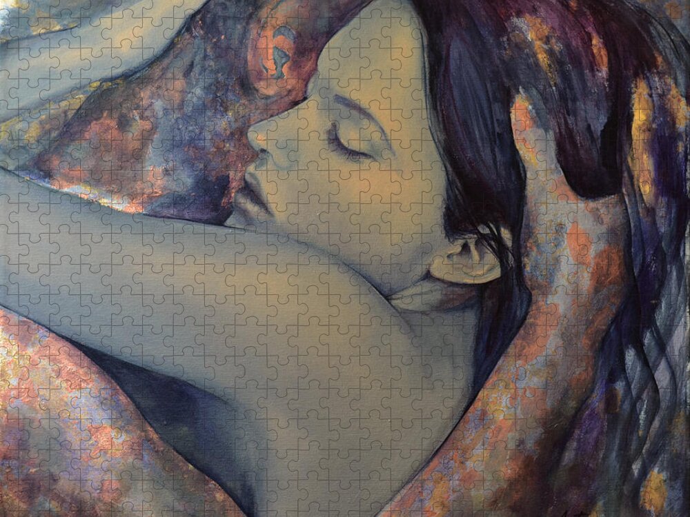 Fantasy Jigsaw Puzzle featuring the painting Romance with a Chimera by Dorina Costras