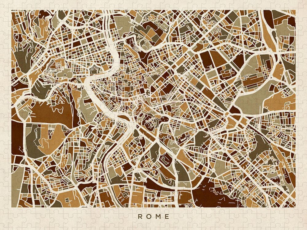 Rome Jigsaw Puzzle featuring the digital art Rome Italy Street Map by Michael Tompsett