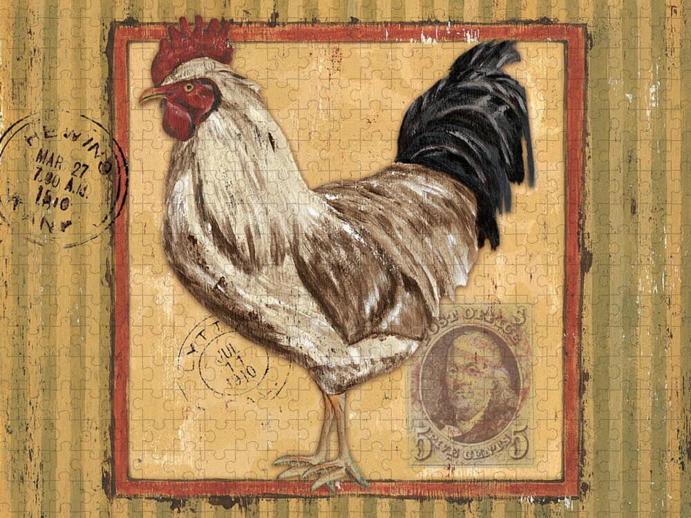Rooster Jigsaw Puzzle featuring the painting Rooster and Stripes by Debbie DeWitt