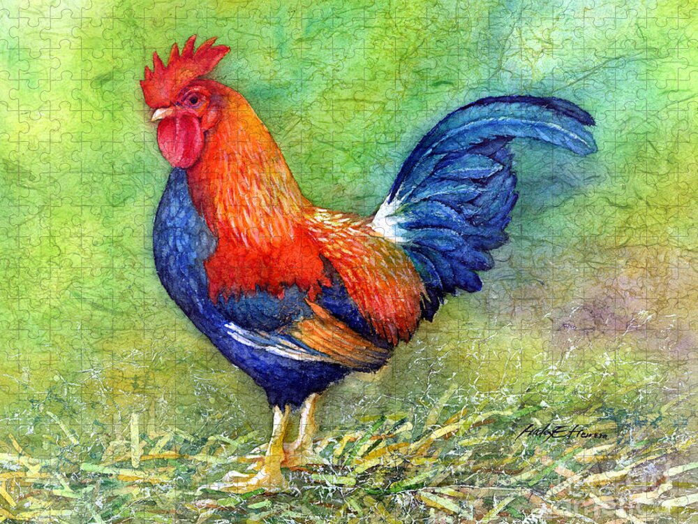 Rooster Jigsaw Puzzle featuring the painting Rooster by Hailey E Herrera
