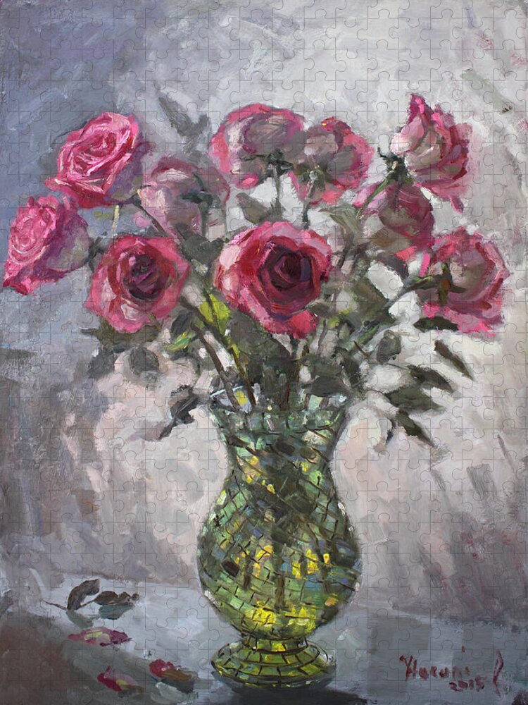 Roses Jigsaw Puzzle featuring the painting Roses for Viola 2 by Ylli Haruni