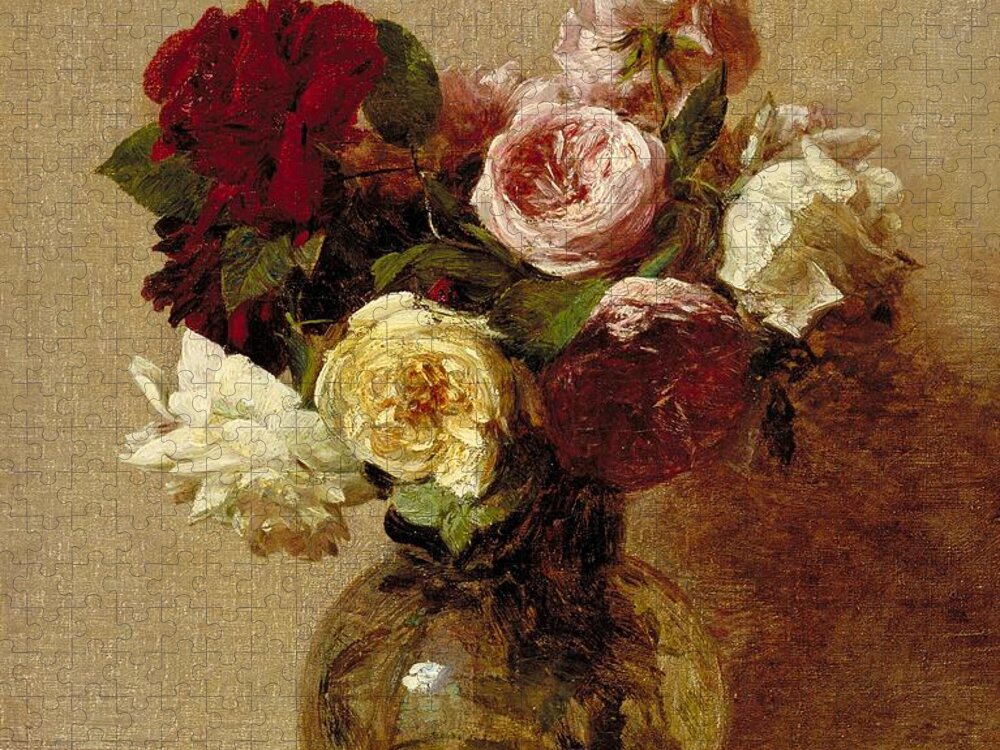 Still-life Puzzle featuring the painting Roses by Ignace Henri Jean Fantin-Latour