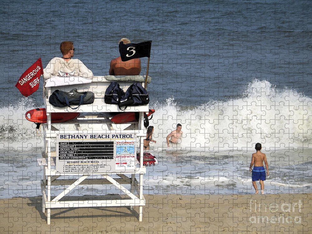 Beach Jigsaw Puzzle featuring the digital art Rough Water at Bethany Beach in Delaware by William Kuta
