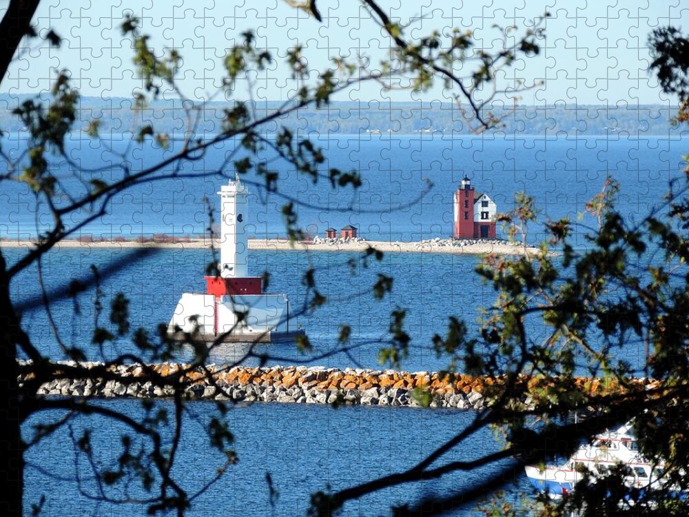 Lighthouses Jigsaw Puzzle featuring the photograph Round Island Lighthouse and Round Island Passage Light by Keith Stokes