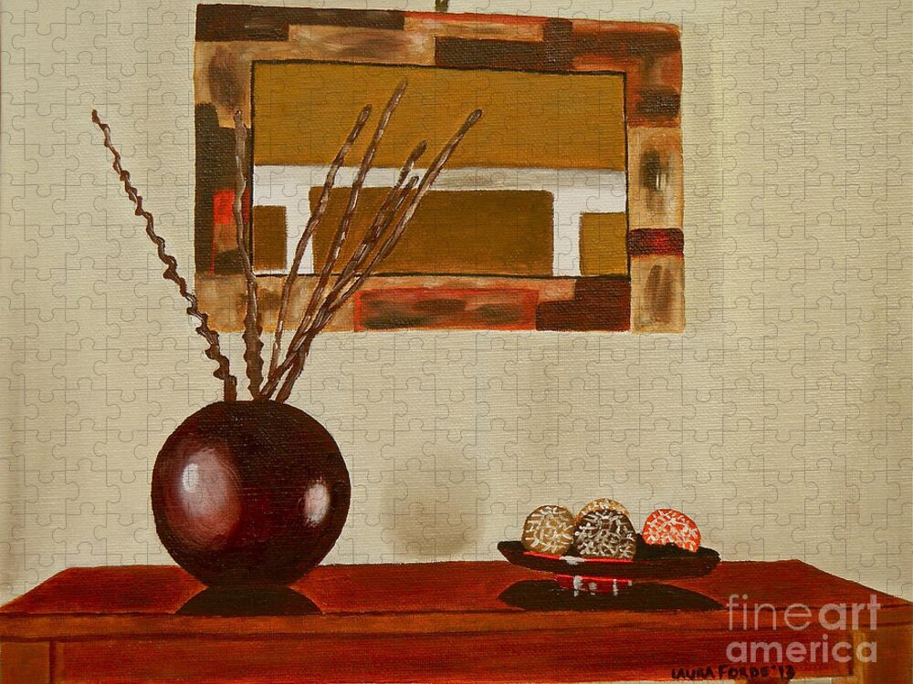 Still Life Jigsaw Puzzle featuring the painting Round Vase by Laura Forde