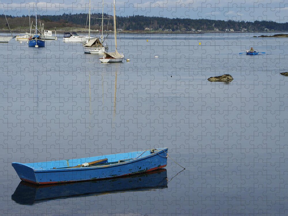Blue Rowboat Jigsaw Puzzle featuring the photograph Row Row Row Your Boat by Marilyn Wilson