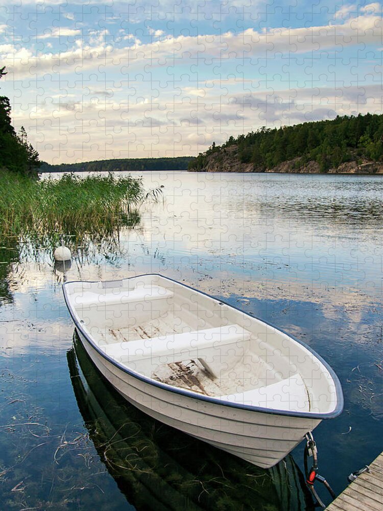 Sweden Jigsaw Puzzle featuring the photograph Rowboat And Lake View by Maria Kallin