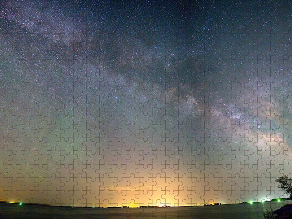 Jackson Lake State Park Jigsaw Puzzle featuring the photograph Rural Night Milky Way Sky Panorama by James BO Insogna