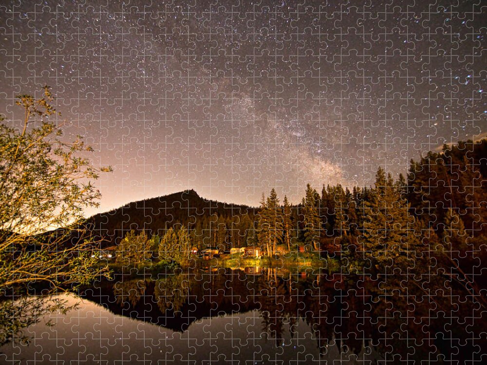 Milky Way Jigsaw Puzzle featuring the photograph Rural Rustic Rocky Mountain Cabin Milky Way View by James BO Insogna
