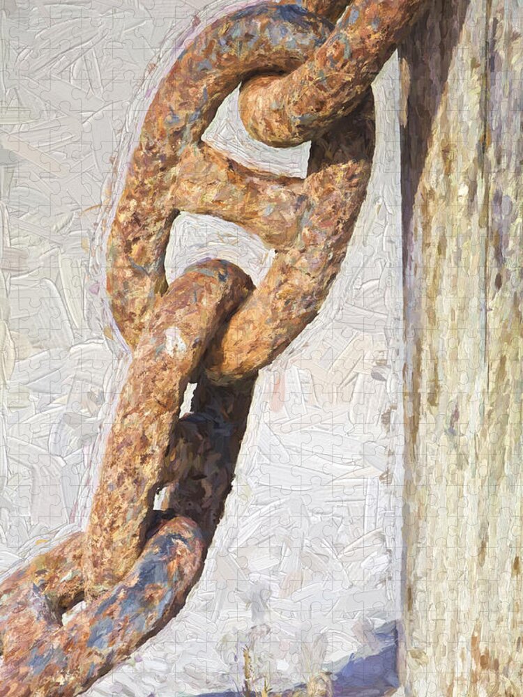 Anchor Jigsaw Puzzle featuring the painting Rusted Anchor Chain by David Letts