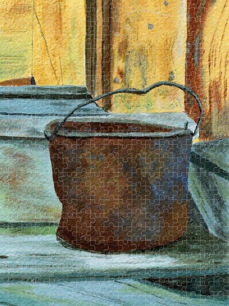 Bucket Jigsaw Puzzle featuring the painting Rusty Bucket by Lynne Reichhart