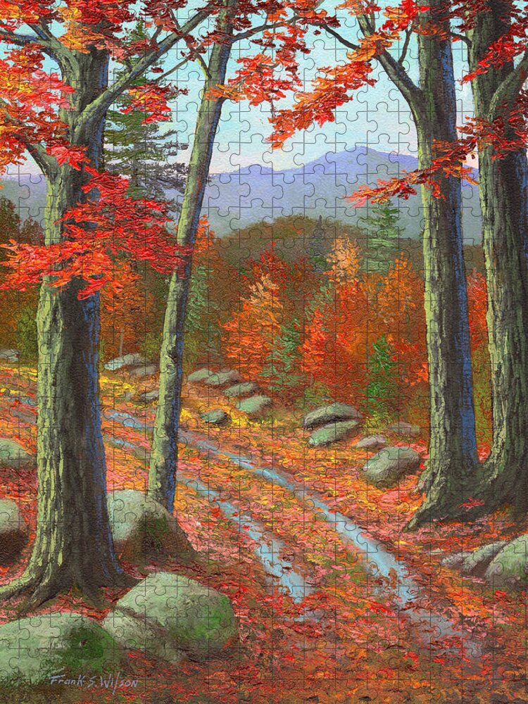 Road In The Woods Jigsaw Puzzle featuring the painting Autumn Rutted Road by Frank Wilson