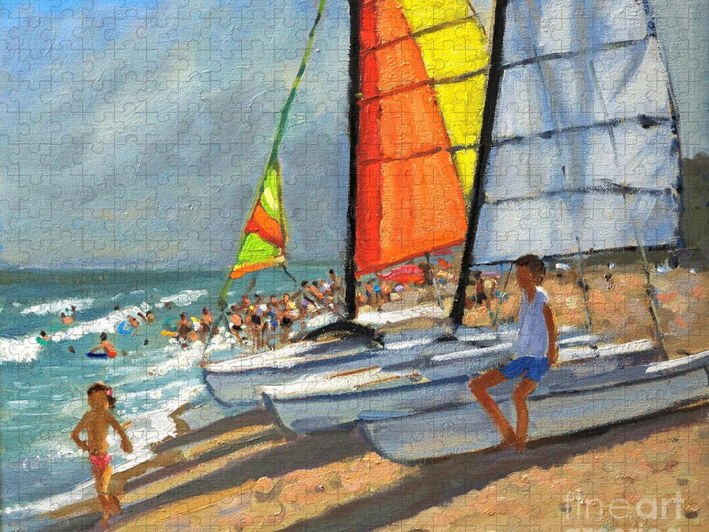 Andrew Macara Jigsaw Puzzle featuring the painting Sailboats Garrucha Spain by Andrew Macara