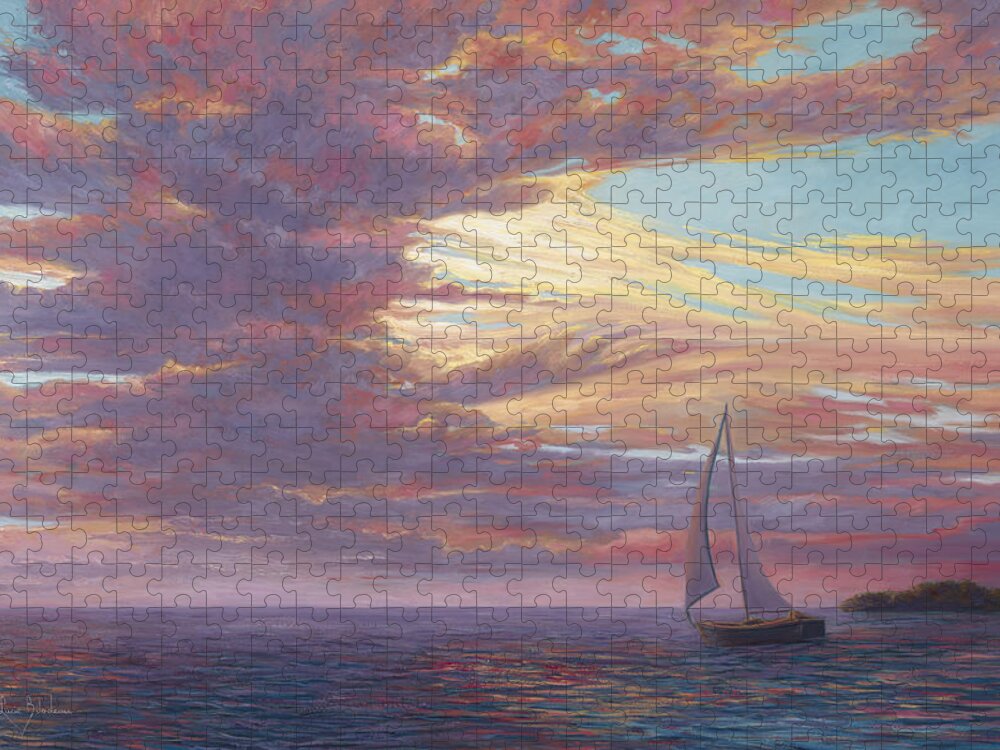Sailboat Jigsaw Puzzle featuring the painting Sailing Away by Lucie Bilodeau
