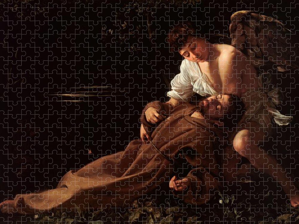Saint Francis Of Assisi At The Moment Of Receiving The Signs Of The Stigmata Jigsaw Puzzle featuring the painting Saint Francis of Assisi by Celestial Images