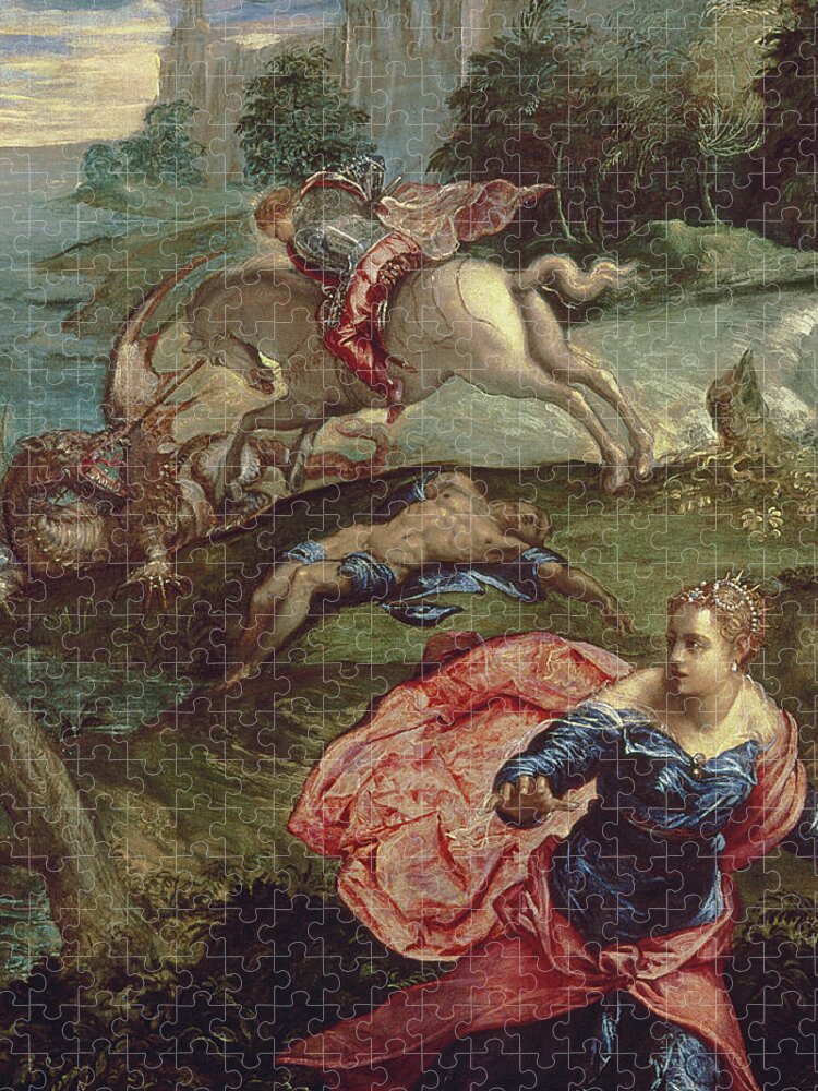 St Jigsaw Puzzle featuring the painting Saint George and the Dragon by Jacopo Robusti Tintoretto