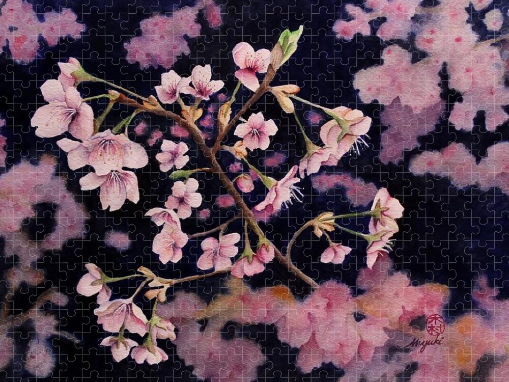 Cherry Blossom Jigsaw Puzzle featuring the painting Sakura in Blue by Kelly Miyuki Kimura