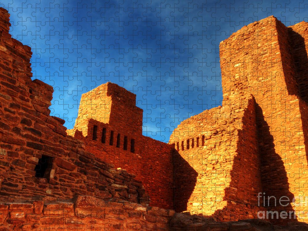Salinas Pueblo Mission Ruins Jigsaw Puzzle featuring the photograph Salinas Pueblo Abo Mission Golden Light by Bob Christopher