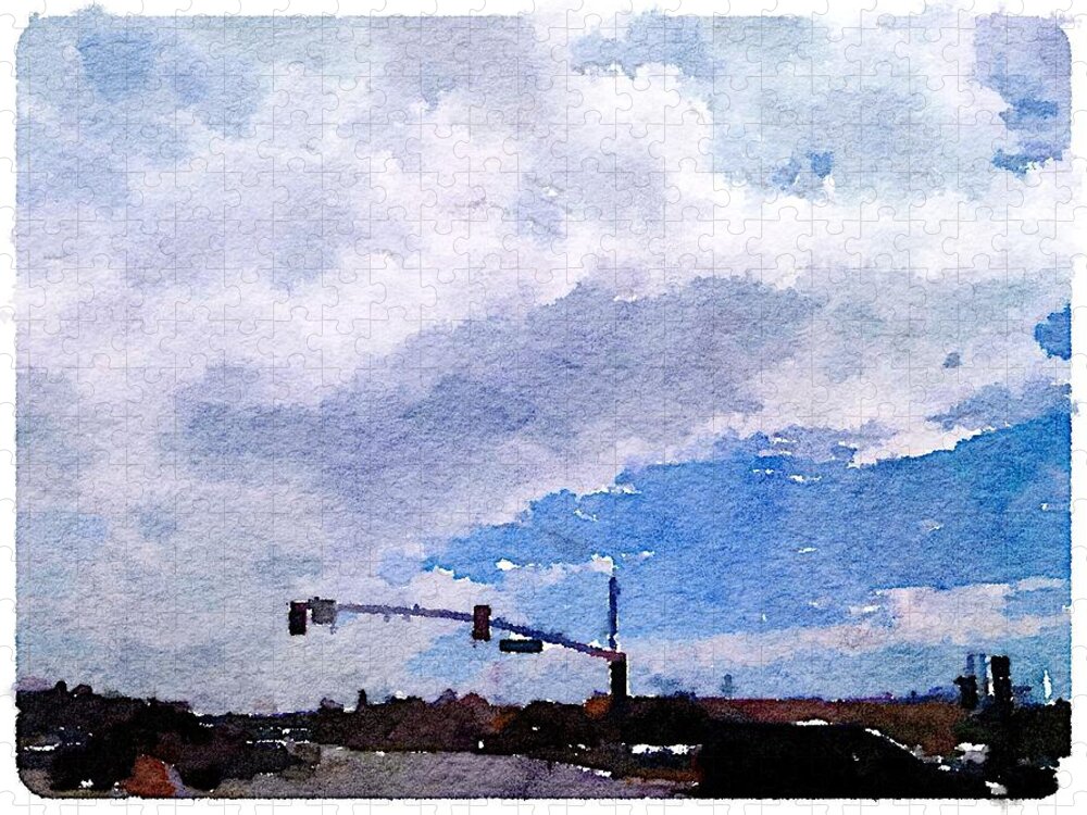 Waterlogue Jigsaw Puzzle featuring the digital art San Benito Sky by Shannon Grissom