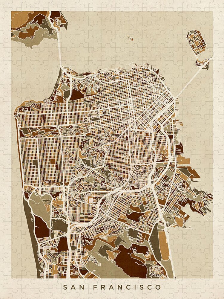 San Francisco Puzzle featuring the digital art San Francisco City Street Map by Michael Tompsett