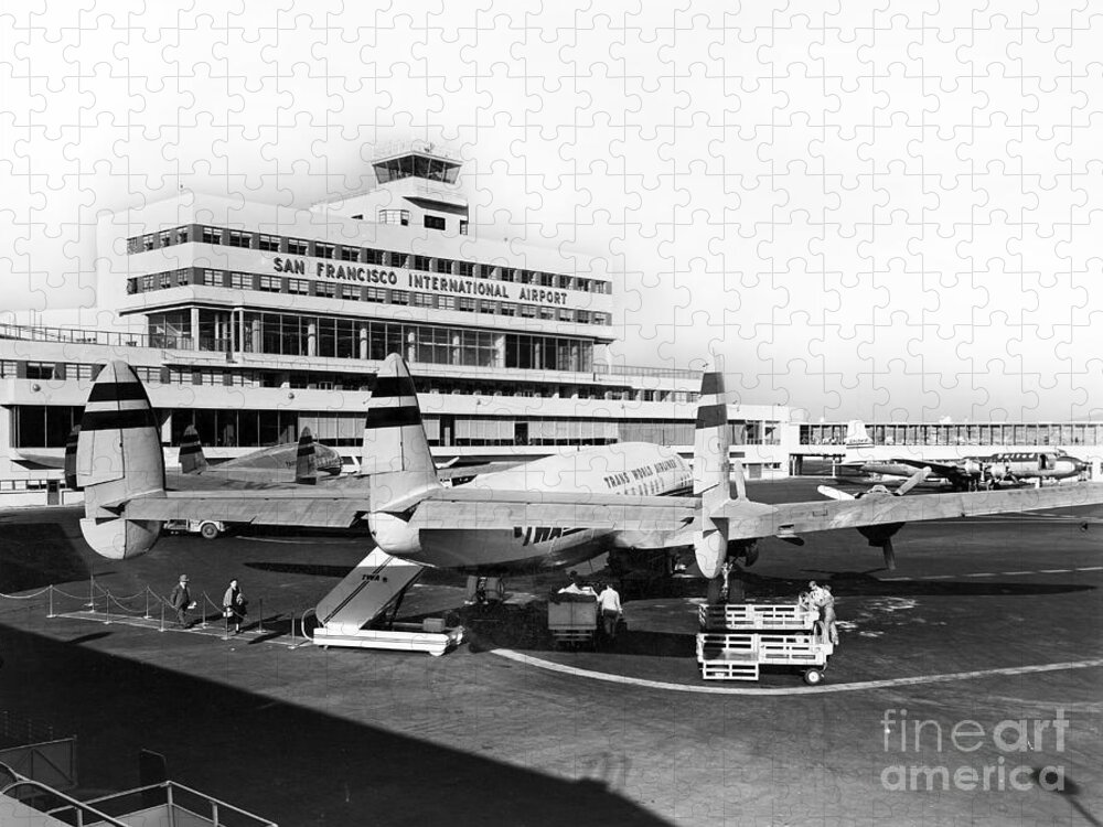 San Francisco Jigsaw Puzzle featuring the photograph San Francisco International Airport Passenger Terminal circa 1957 by Monterey County Historical Society