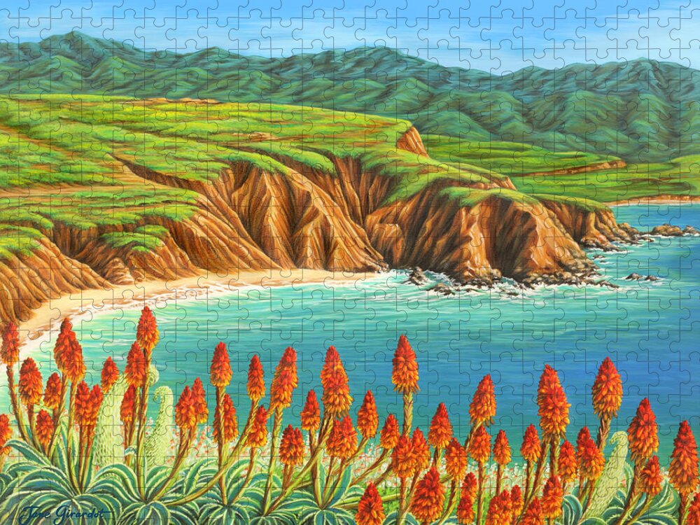 Ocean Jigsaw Puzzle featuring the painting San Mateo Springtime by Jane Girardot