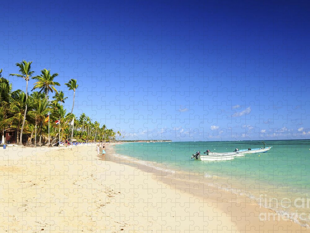 Sea Jigsaw Puzzle featuring the photograph Sandy beach on Caribbean resort by Elena Elisseeva