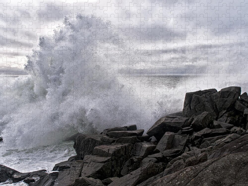 Hurricane Sandy Jigsaw Puzzle featuring the photograph Sandy's Crashing Surf at Quoddy Head State Park by Marty Saccone