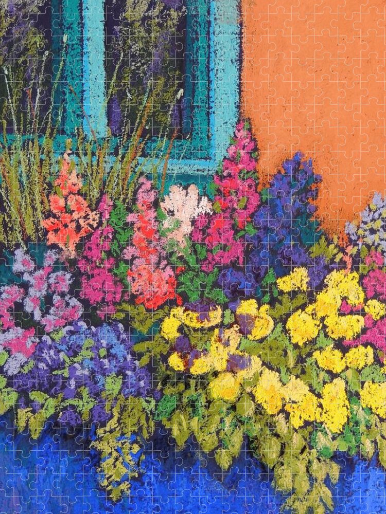 Southwest Landscape Jigsaw Puzzle featuring the pastel Santa Fe Flowers by Candy Mayer