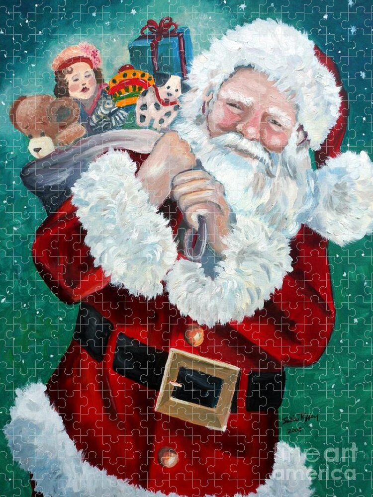 Santa Jigsaw Puzzle featuring the painting Santa's Coming to Town by Julie Brugh Riffey
