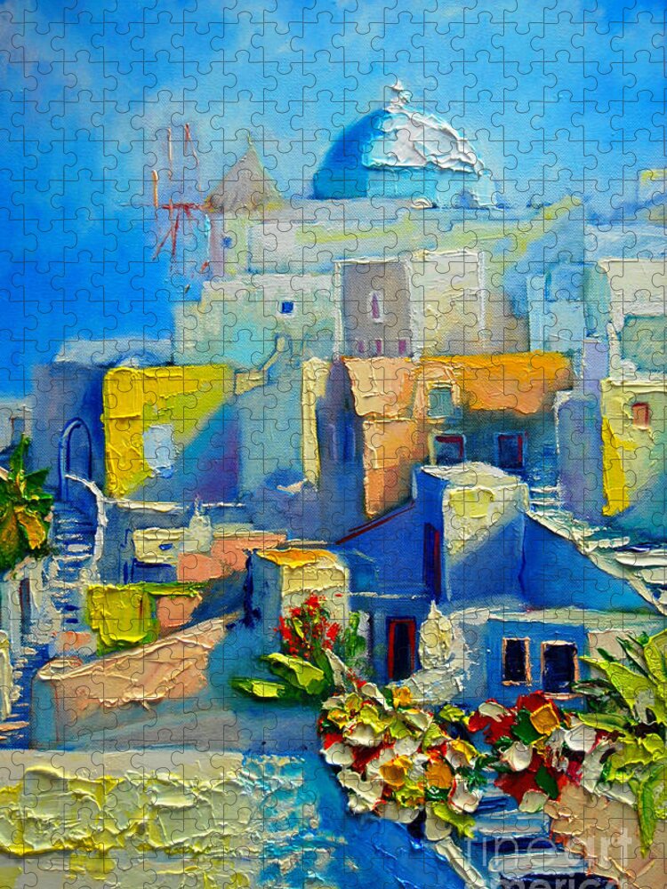 Santorini Jigsaw Puzzle featuring the painting Santorini Light by Ana Maria Edulescu