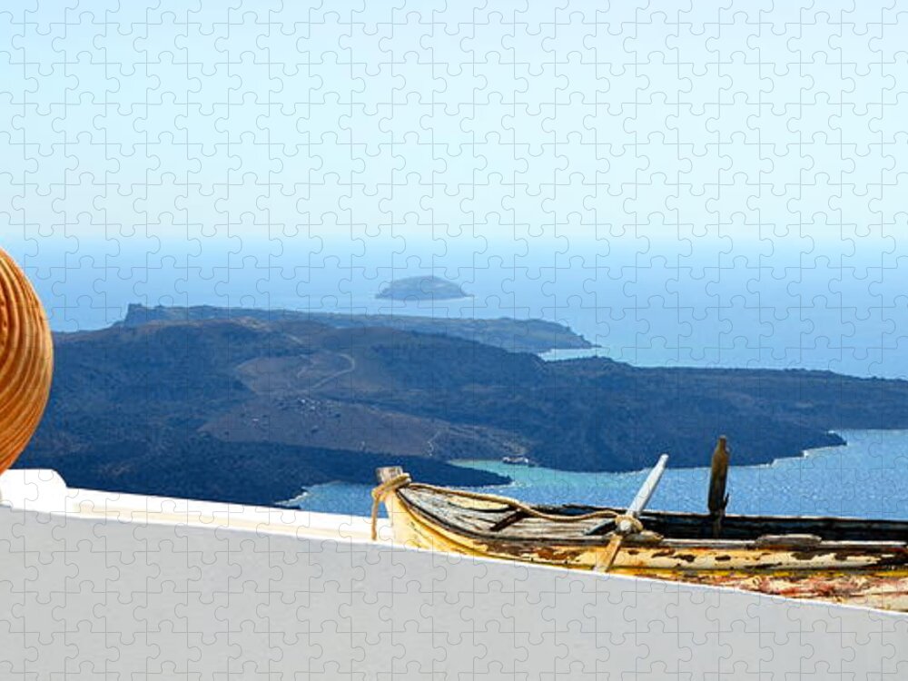 Santorini Jigsaw Puzzle featuring the photograph Santorini Rooftop by Corinne Rhode