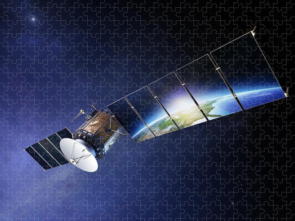 Satellite Jigsaw Puzzle featuring the photograph Satellite communications with earth by Johan Swanepoel