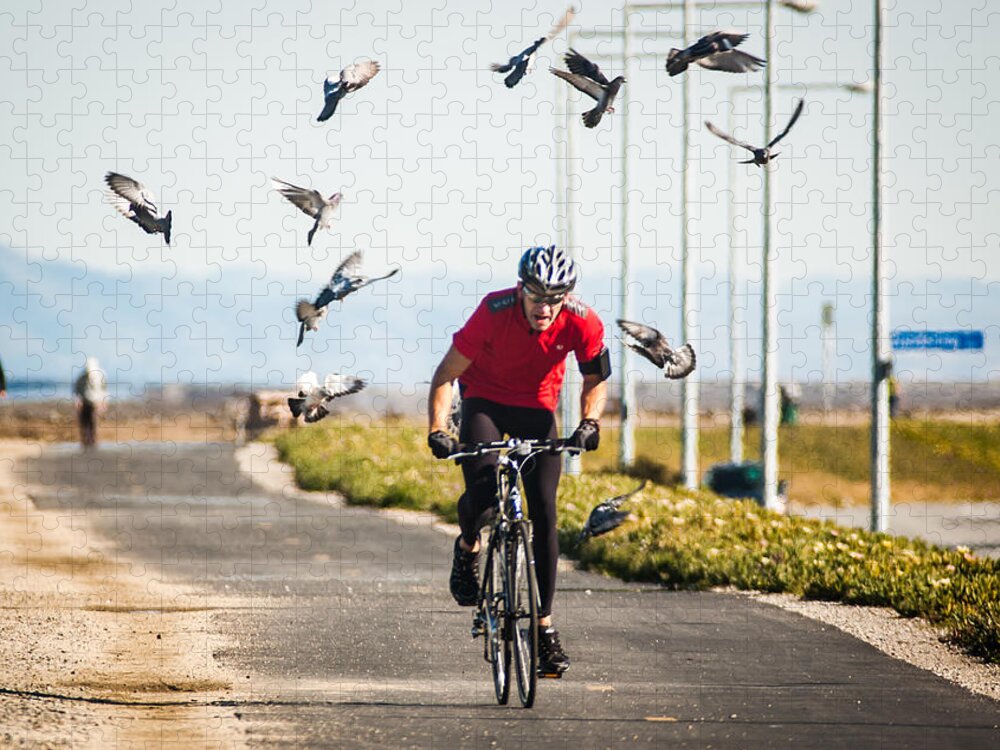 Bike Jigsaw Puzzle featuring the photograph Scattering the Pigeons by Alex Lapidus